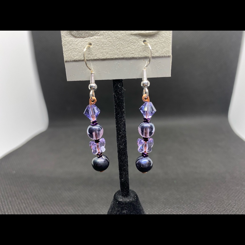 Purple Swarovski Crystals Earrings w/ black pearl